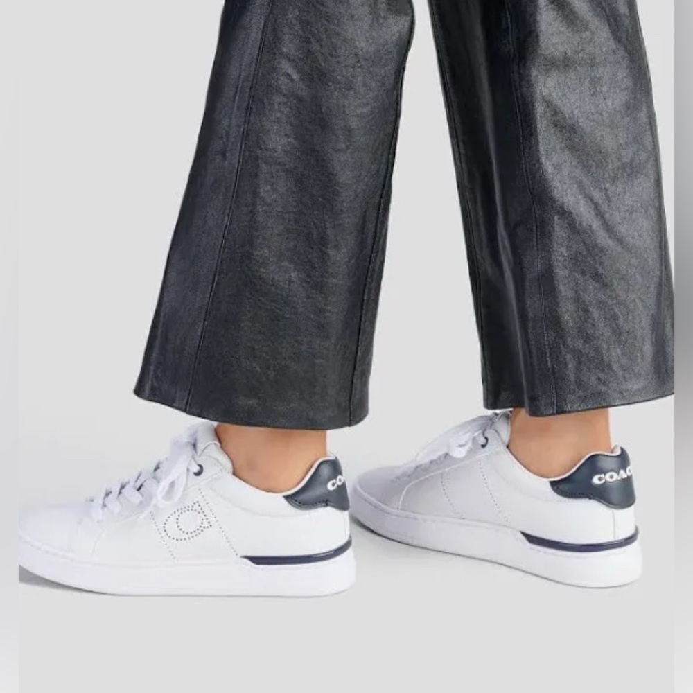 Coach Womens Lowline Leather Sneakers Optic White/Midnight Navy 8.5B